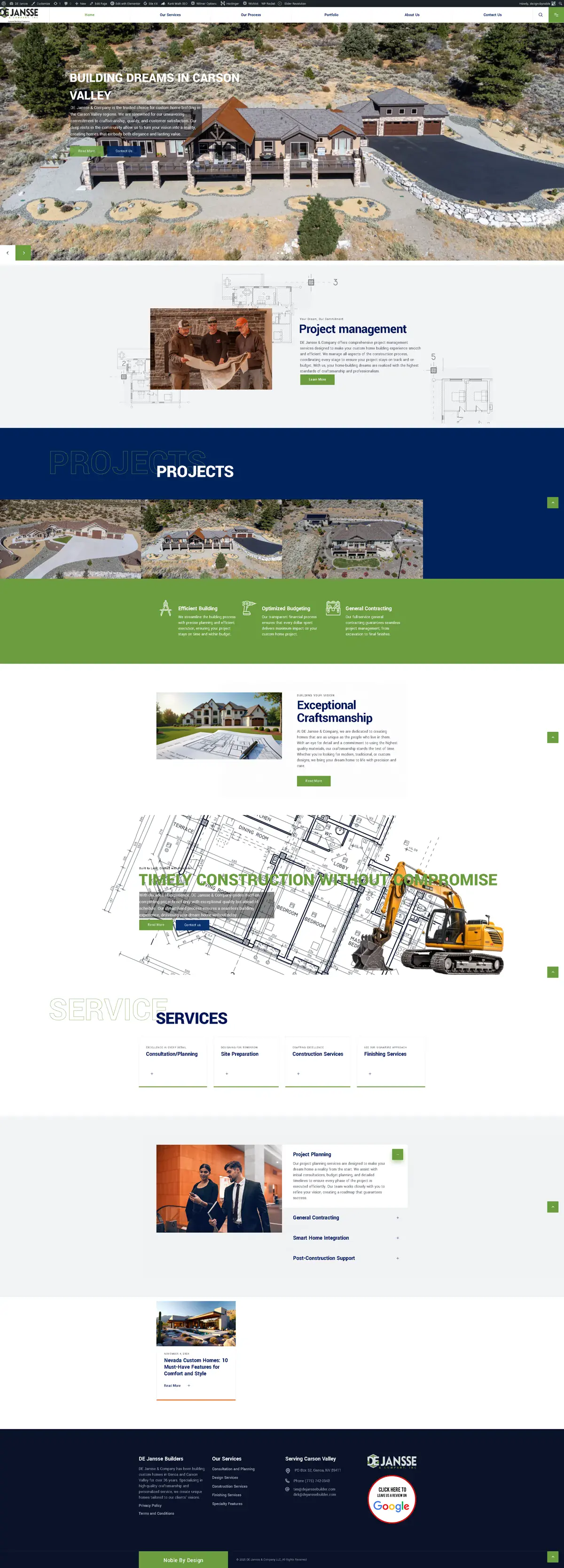 De Jansse Builders website designed by Noble By Design